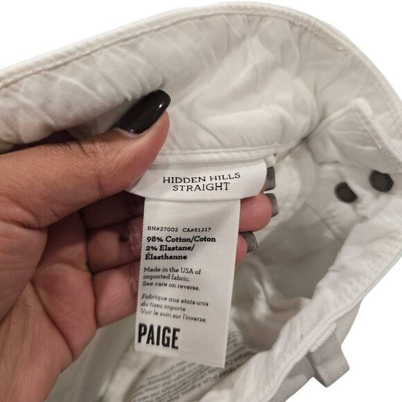 Paige Hidden Hills Straight Jeans Women's 26 White Denim Stretch Zip Fly Hipster - Picture 6 of 8